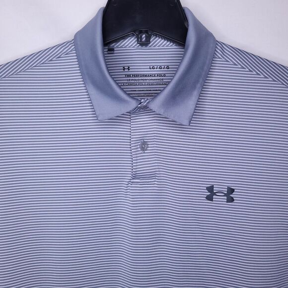 Under Armour Performance Polo Shirt Mens Large Striped Gray Loose - Picture 1 of 11